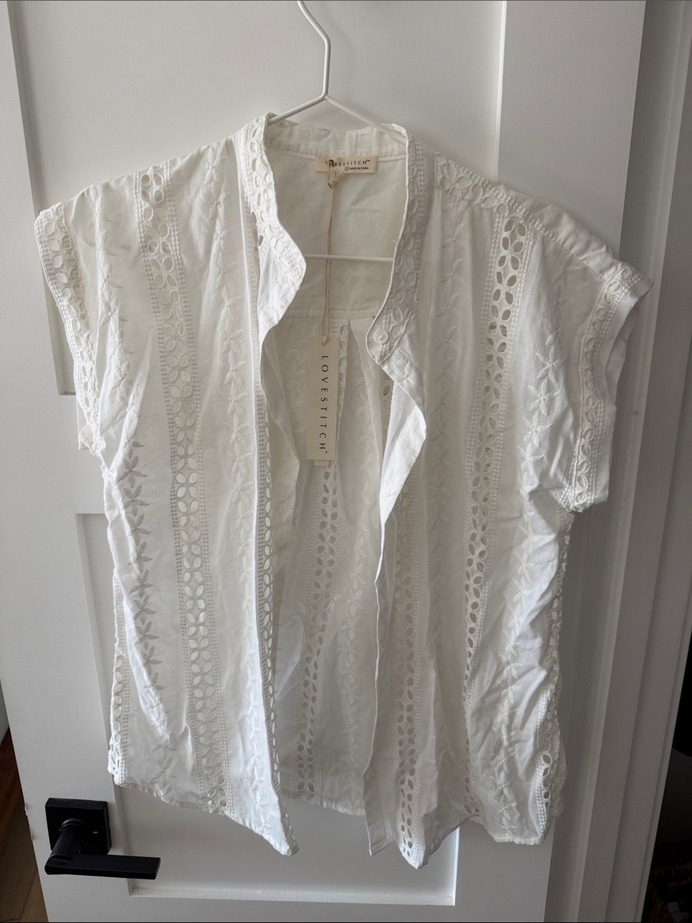 lovestitch White Eyelet Open Front Tunic